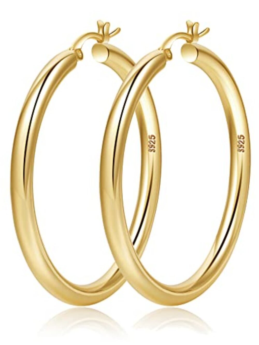 4mm Thick Gold Chunky Ears Sterling Silver Post Hoops Ears For Women Hollow Tube